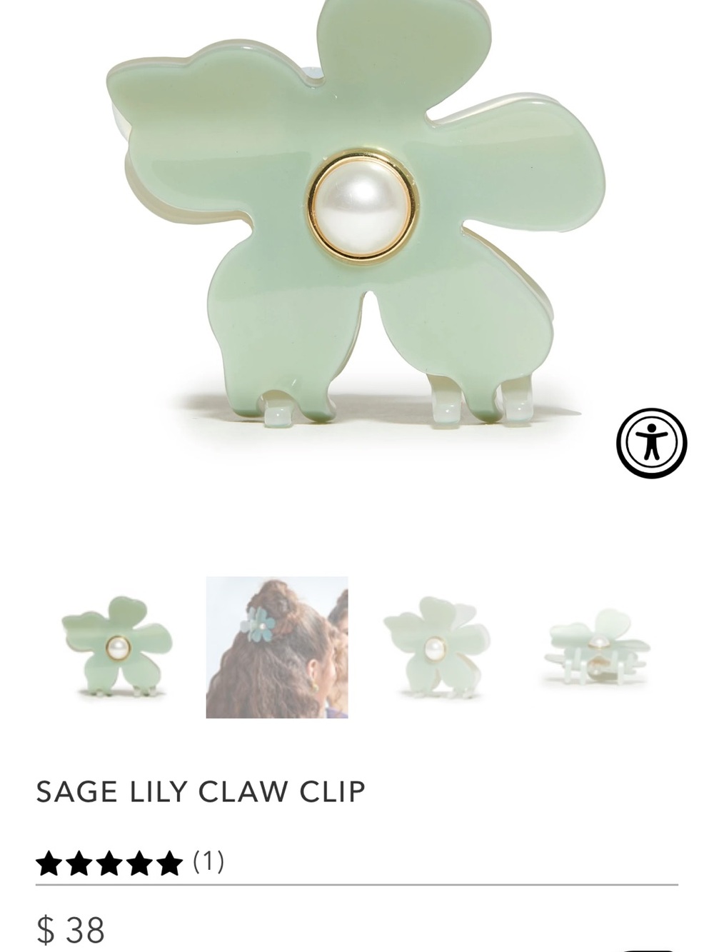 Lele Sadoughi Sage Green Flower Claw Clip with Pearl Center